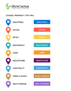 Map Location Marker Pins to easily view property types.
